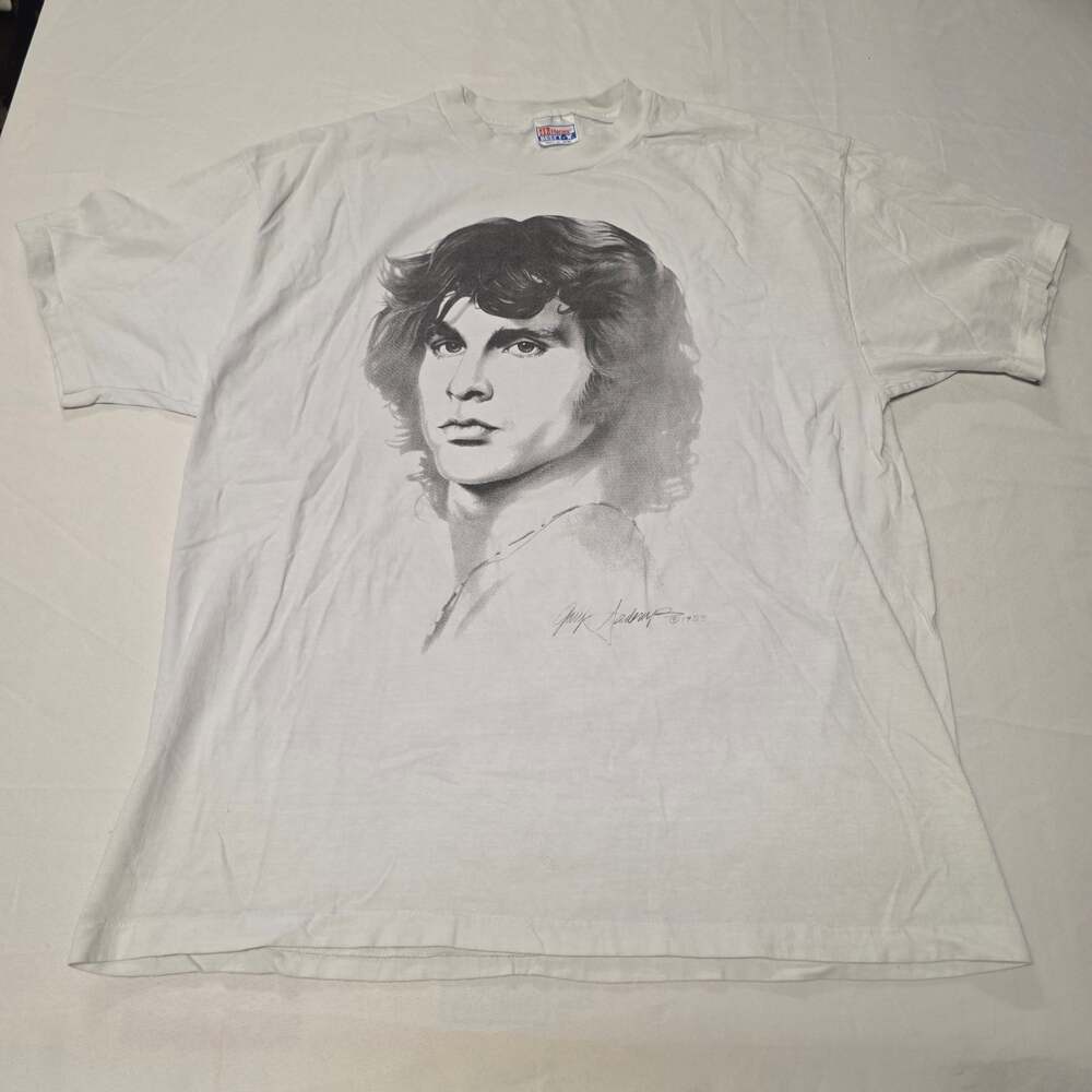 Vintage 1988 Jim Morrison The Doors Portrait T-Shirt White Hanes Beefy-T XL